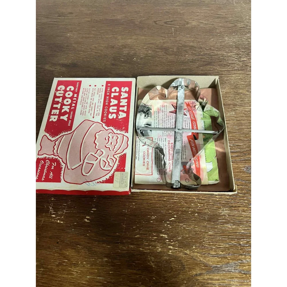 Vintage Santa Claus Metal Cookie Cutter Box Cooky 1950s Christmas Kitchen COA 8